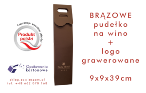 Brązowe pudełko na wino z grawerowanym logo